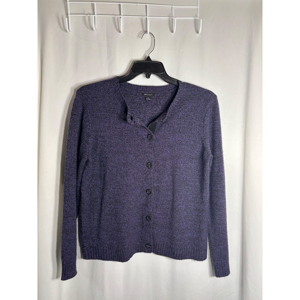 Ronson Women's Purple Heathered Knit Cardigan Sweater Size‎ L Long Sleeve Button